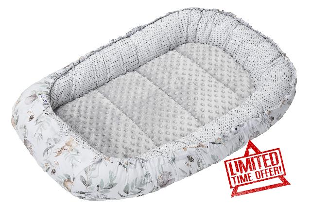 Medi Partners Baby Nest Pod for Newborn Babynest Sleep Bed - 100x60x15 Lounger Essentials 0-12 Months sleeping bilateral Cocoon 100% Cotton (Deer in the leaves with grey Plush)