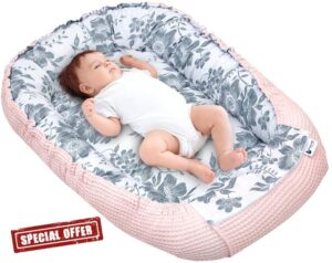 Medi Partners Baby Nest Pod for Newborn Babynest Sleep Bed - 100x60x15 Lounger Essentials 0-12 Months sleeping bilateral Cocoon 100% Cotton Waffle (Berry with pink Waffle)