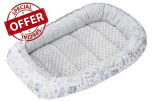 Medi Partners Baby Nest Pod for Newborn Babynest Sleep Bed - 100x60x15 Lounger Essentials 0-12 Months sleeping bilateral Cocoon 100% Cotton (Light with Grey Plush)