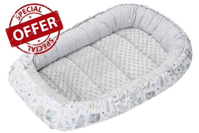 Medi Partners Baby Nest Pod for Newborn Babynest Sleep Bed - 100x60x15 Lounger Essentials 0-12 Months sleeping bilateral Cocoon 100% Cotton (Light with Grey Plush)