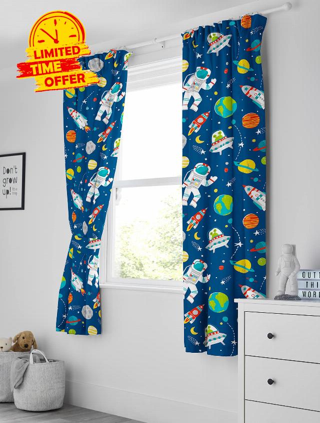 Bloomsbury Mill - Kids Curtains for Boys & Girls Bedroom - Space