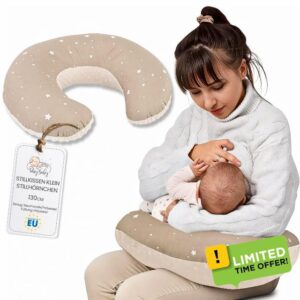 Pregnancy nursing and breastfeeding pillow 130 cm- breast feeding maternity pillows for baby and support sleeping for babies plush Oeko-Tex Beige with White Stars