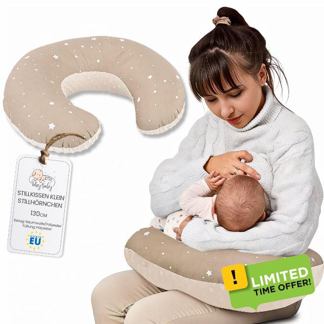 Pregnancy nursing and breastfeeding pillow 130 cm- breast feeding maternity pillows for baby and support sleeping for babies plush Oeko-Tex Beige with White Stars