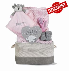 Personalised Baby Gift Hamper for Girls Pink Gift Hamper Newborn Embroidered Deer Comforter Shower Special Unique Nappy Caddy Gift Se