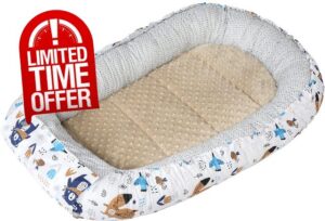 Medi Partners Baby Nest Pod for Newborn Babynest Sleep Bed - 100x60x15 Lounger Essentials 0-12 Months sleeping bilateral Cocoon 100% Cotton (Boho Animals with beige Plush)