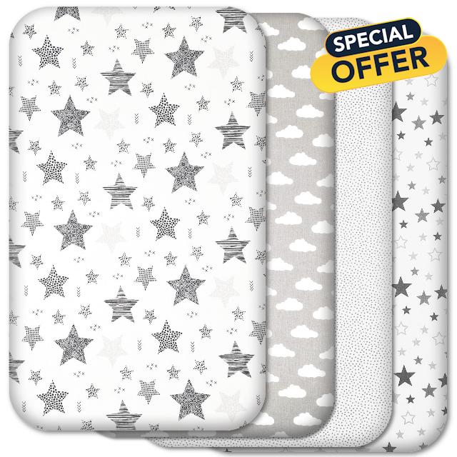Next to Me Crib Sheets – 4 Pack Baby Crib Fitted Sheets Set - 100% Cotton