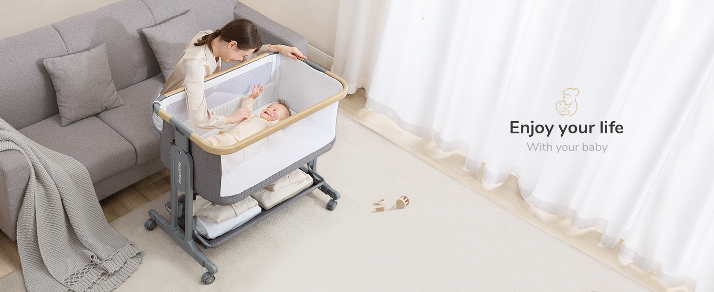 bedside cot bassinet crib baby bet foldable portable travel newborn infant grey