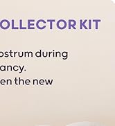 Instruction card for colostrum collection. Text reads: 'Collect and store colostrum at 33-37 weeks of pregnancy. Feed immediately when baby is born.' Partial image of collection syringe visible.