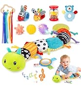 Joyreal Baby Toys 0-6 Months, 10pcs Newborn Sensory Toys Set, Baby Musical Caterpillar Toys, Ratt...