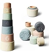 Collection of four wooden toy cars in pastel colors - light blue, beige, pink, and white with colored stripes. Simple minimalist design with rounded shapes.