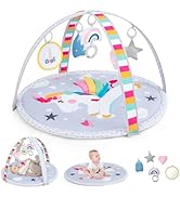 GYMAX Floor Gym Playmats, Kick & Play Piano Gym with 4 Rattle Pendants, 1 Mirror and Piano, Baby ...