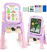 4 in 1 Kids Easel with Magnetic Whiteboard Chalkboard, Toddler Art Easel for Kids with Height Adj...