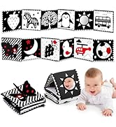 Collection of black and white high-contrast flash cards featuring simple geometric patterns, animal faces, and shapes designed for infant visual stimulation.
