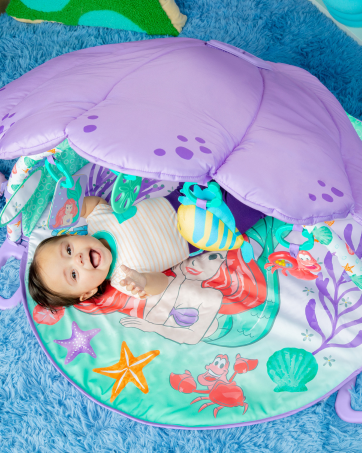 Disney WINNIE THE POOH Once Upon a Tummy Time Baby Activity Mat with Wooden Toy Bar, Blue, Newbor...