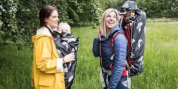 baby carrier cover with hood in navy with gold metallic bees