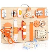 Joyreal Large Wooden Busy Board for Toddlers - Activity Board Montessori Sensory Toys Fidget Boar...