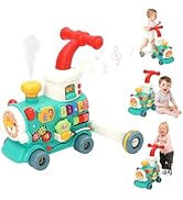 3 in 1 Baby Walker Steam Train with Spray Mist Music Walker Toy with 10 Educational Play Modes Li...