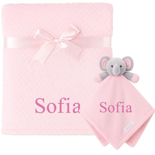 Blue or White Baby Bundle (Pink Waffle and Pink Elephant Comforter)