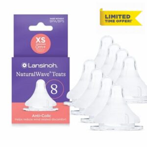Lansinoh NaturalWave Baby Bottle Teats - Extra Slow Flow - 8 Pack - Anti-Colic Air Vent - BPA & BPS-Free - Clinically Proven to Reduce Nipple Confusion - Compatible with Lansinoh Bottles