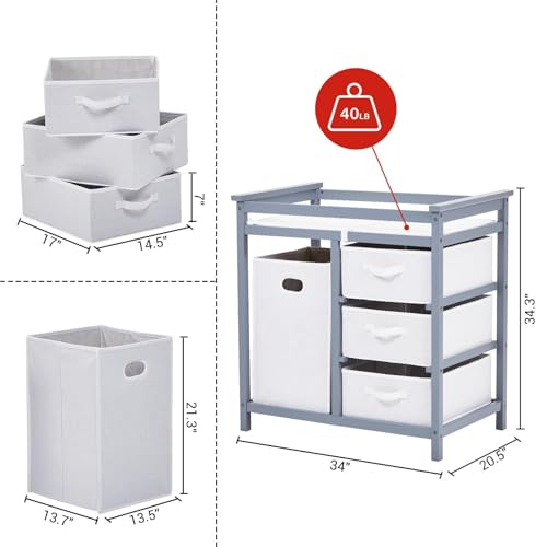 Infant Diaper Changing Station Dresser with Laundry Hamper