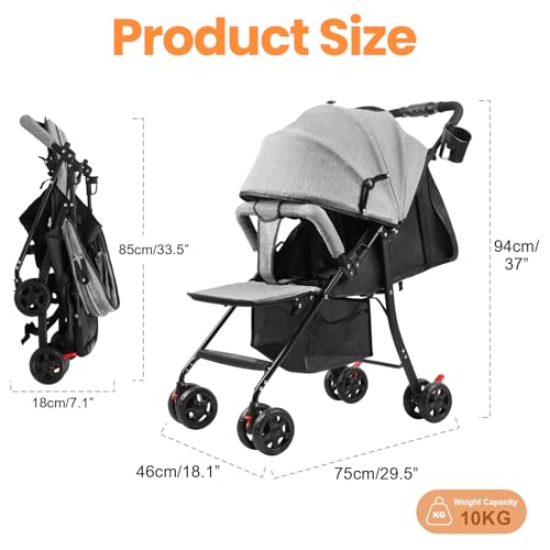 Lightweight One Hand Folding Pushchair with Adjustable Backrest
