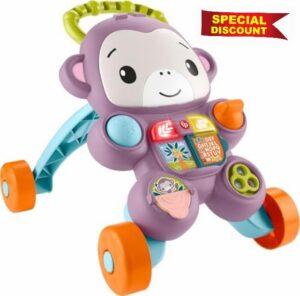 Fisher-Price Baby Push Toy Learn with Me Purple Monkey Walker Musical Learning Activity with Lights for Infants Ages 6+ Months