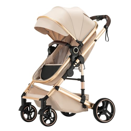 High Aluminium Frame Landscape Combined Strollers,Lightweight Infant Stroller for 0-48 Months (H9-Beige