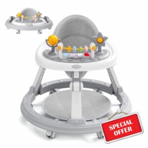 Joycushy Baby Walker Foldable Portable Baby Walkers with Universal Wheel (22‘’/22.8‘’/23.6‘’) Heights Adjustable