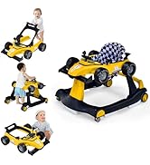 GYMAX Baby Walker, 4 in 1 Foldable Toddler Push Along Walker with Steering Wheel, Music Box, Ligh...