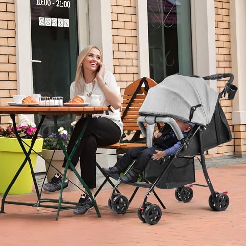 Baby Pushchair One-Hand Fold Compact Travel Stroller with Adjustable Backrest
