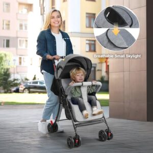 One-Hand Fold Baby Pushchair with Adjustable Canopy & Backrest