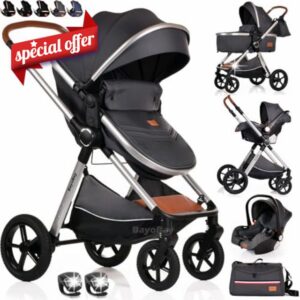 Baby Pram Pushchair Buggy Stroller 3 in 1 Child Lightweight Folding Stroller 3 in 1 Travel System Pram for Newborns Toddlers from Birth New 2026 Style LEDs