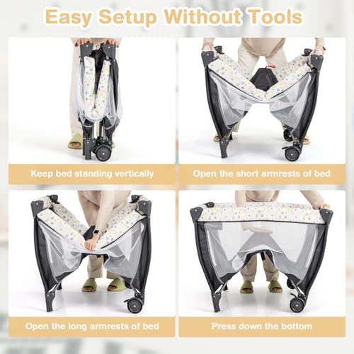 Baby Crib Bed for Boys Girls (Dark Grey)