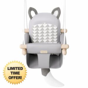 LADIDA Wooden Baby Swing with Soft Safety Belt