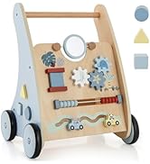 GYMAX Baby Walker, 4 in 1 Foldable Toddler Push Along Walker with Wheels, Music Tray, Lights and ...