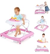 GYMAX Baby Walker, 4 in 1 Foldable Toddler Push Along Walker with Wheels, Music Tray, Lights and ...