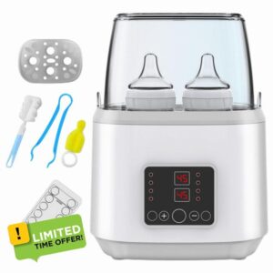 Baby Bottle Warmer & Steriliser with Remote Control - Adjustable Temperature Portable Bottle Heater for Breastmilk and Formula - LCD Display & Lid
