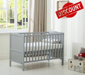 mcc direct Cot Bed Wooden Baby Cot Toddler Bed Premier Aloe Vera Water Repellent Mattress Grey - Orlando