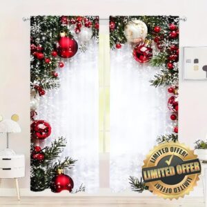 Christmas Ball Holiday Printed Curtains 2 Panels