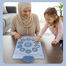 Text reads 'Let your loved ones discover the faith & legacy', 'More Than a Toy, a Loving Companion For Your Child!'. Blue-themed educational product images with religious symbols.