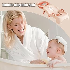 Text reads 'Oldable Baby Bath Seat'. Advertisement shows bathroom setting with bathing equipment.