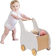 GYMAX Wooden Baby Walker, Toddler First Step Activity Interactive Push Along Toy with Handle & Sm...