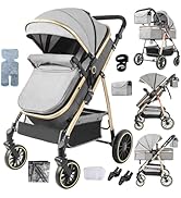 Aveainelle 3 in 1 Baby Stroller, Travel System Reclining and Reversible, One-Click Folding Pushch...