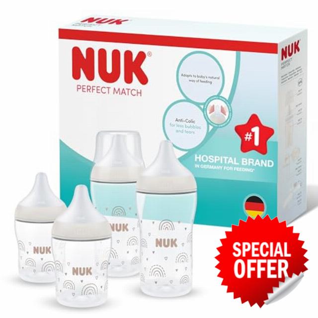 NUK Perfect Match Baby Bottle | 0+ Months | 150ml & 260ml | Anti Colic Feeding Bottle | PP | Temperature Control Indicator | Rainbow | 1 Cou