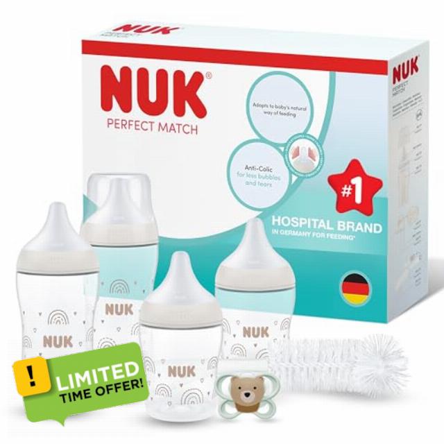 NUK Perfect Match Perfect Start Baby Bottles Set | 0-6 Months | 4 x Anti Colic Feeding Bottles (150ml