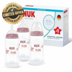 NUK First Choice Baby Bottles | 3+ Months | 300ml | Anti Colic Feeding Bottle | PP | Temperature Control Indicator | Koala | 3 Cou