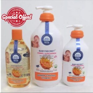 Baby Secret Vitamin C & Niacinamide Body Lotion 400ml + Shower Gel 1000ml + Oil 440ml - 3Pcs Set - Protection from birth ph 5.5