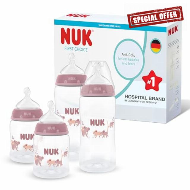 NUK First Choice Baby Bottles | 0-3+ Months | 150ml & 300ml | Anti Colic Feeding Bottle | PP | Temperature Control Indicator | Koala | 4 Cou