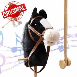 Stick Horse with Realistic Sound Effects Plush 39" Tall Halloween Hobby Horse with Wheels & Wooden Pole Non-Slip Handle Ride O