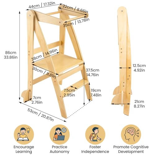 Space-Saving Helper Tower for Kitchen & Bathroom Learning Activities (Brown)